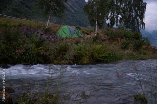 Wild camping with tent in Norway