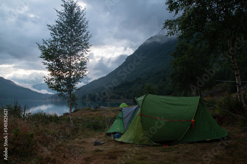 Wild camping with tent in Norway