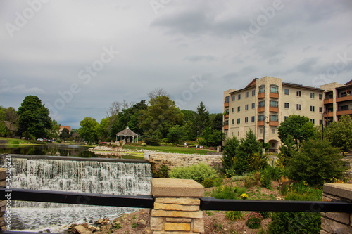 Waterfall from a Dam in Menomonee Falls, Wisconsin photo