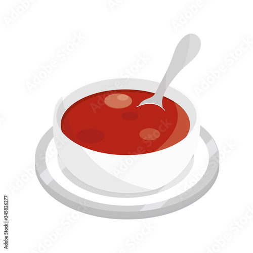 tomato soup with spoon on dish food flat style icon