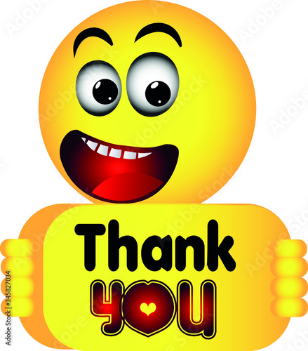 Happy emoji emoticon holding a sign with the text thank you