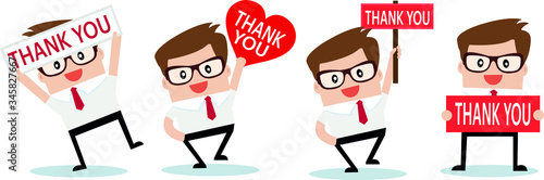 Businessman holding thank you sign, vector