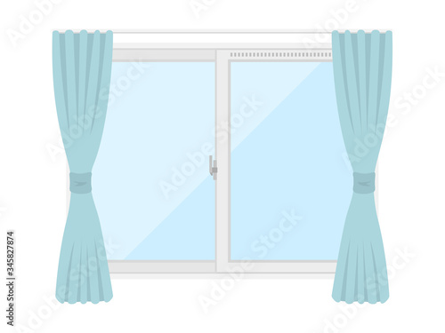 窓とカーテンのイラスト