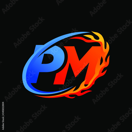 Initial Letters PM Fire Logo Design