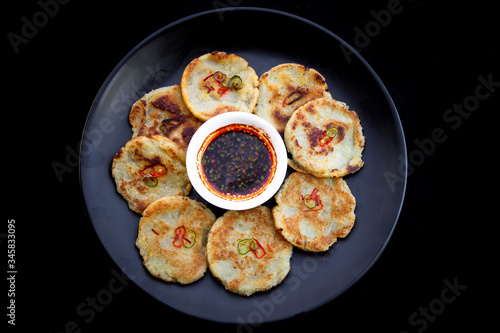 Potato pancake which is called gamjajeon in Korea photo