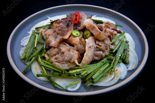 Fried Beef Brisket with garlic chives salad