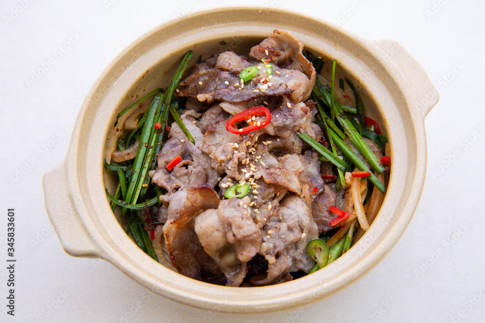 Fried Beef Brisket with garlic chives salad Fried Beef Brisket with garlic chives salad