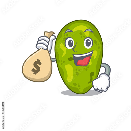 Rich cyanobacteria cartoon design holds money bags