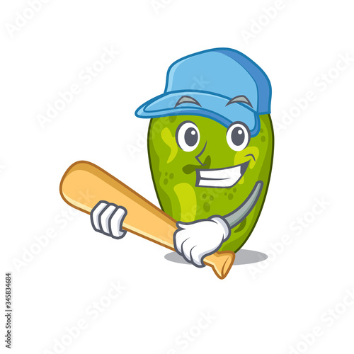 Picture of cyanobacteria cartoon character playing baseball