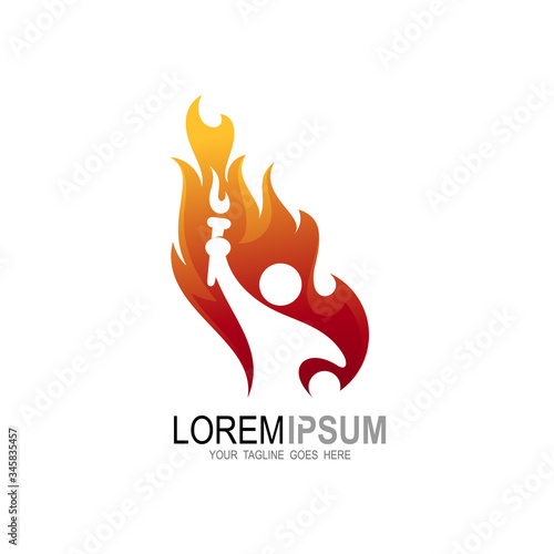 Torch fire logo, People logo with fire design illustration, Sport icons, human and fire logo