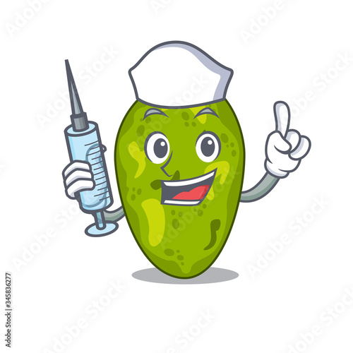 A nice nurse of cyanobacteria mascot design concept with a syringe
