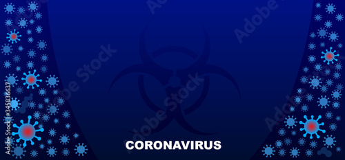 Coronavirus COVID-19 2019-nCoV outbreak and influenza in dark blue background. Pandemic medical health risk, immunology, virology, epidemiology concept. Vector. 