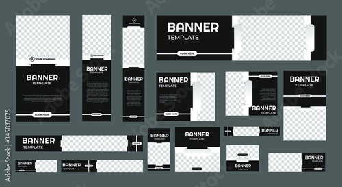 set of creative web banners of standard size with a place for photos. Business ad banner. Vertical, horizontal and square template. vector illustration EPS 10