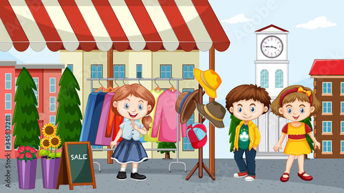 Girl selling clothes at flea market