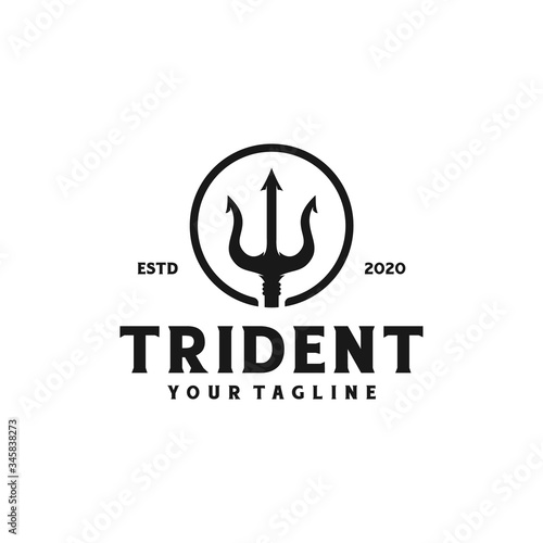 Circular trident spear of poseidon retro hipster logo design