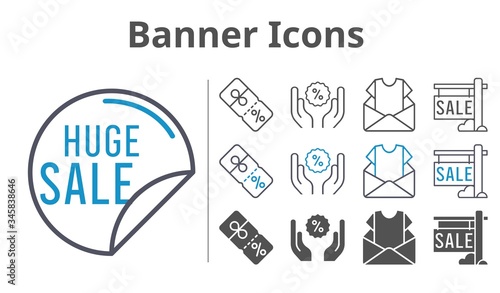 banner icons icon set included newsletter, sale, discount icons