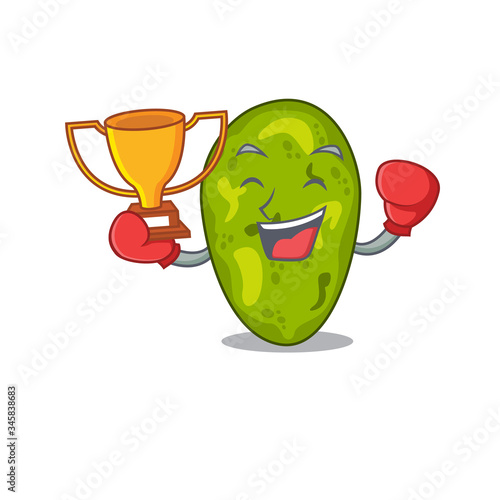 An elegant boxing winner of cyanobacteria mascot design style