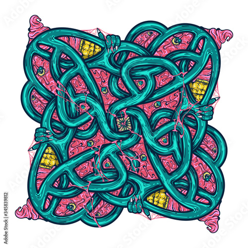 A square drawn illustration of a monster ice cream. Stock vector isolated on white. Can be used for poster, print, postcards, decoration, textiles, sticker.