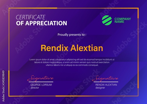 Certificate of Appreciation template, with Geometric hipster triangular background. Vector Illustration