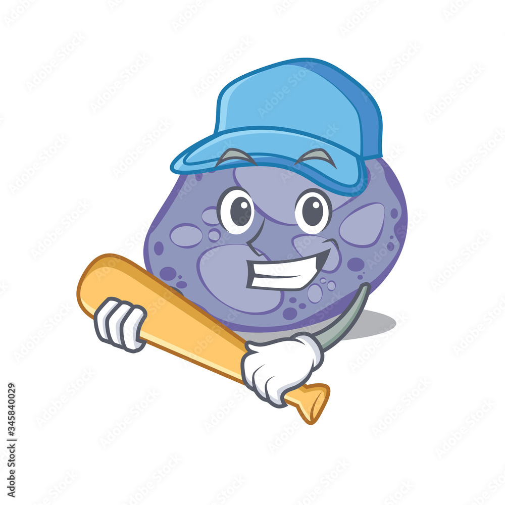 Picture of Blue planctomycetes cartoon character playing baseball Picture of Blue planctomycetes cartoon character playing baseball