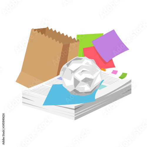 paper waste many isolated on white background, pile of paper garbage for recycling, waste paper or rubbish recycle document office, illustration paper waste garbage for recycle and separation