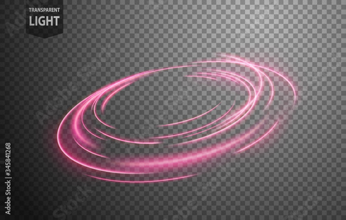 Abstract pink wavy line of light with a transparent background, isolated and easy to edit