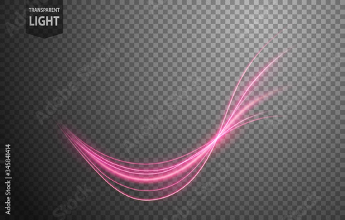 Abstract pink wavy line of light with a transparent background, isolated and easy to edit