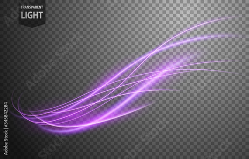 Abstract violet wavy line of light with a transparent background, isolated and easy to edit