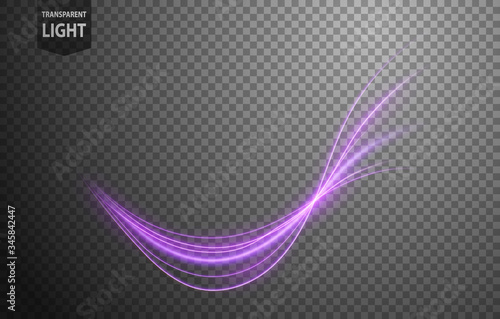 Abstract violet wavy line of light with a transparent background, isolated and easy to edit