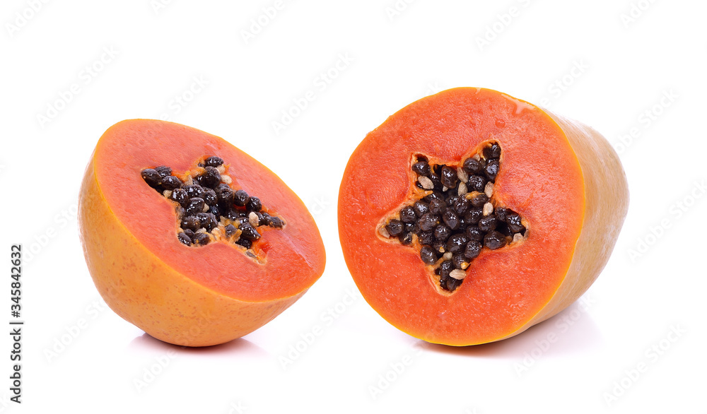 slices of sweet papaya on white background slices of sweet papaya on white background