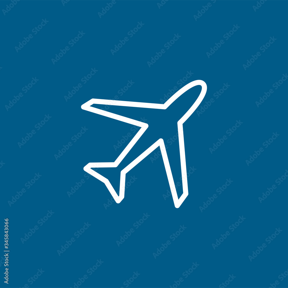 Airplane Line Icon On Blue Background. Blue Flat Style Vector Illustration Airplane Line Icon On Blue Background. Blue Flat Style Vector Illustration