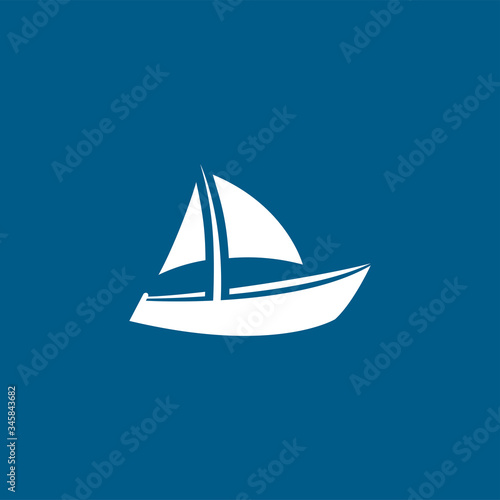 Boat Icon On Blue Background. Blue Flat Style Vector Illustration
