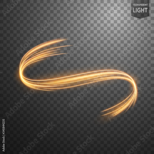Abstract gold swirl line of light with a transparent background, isolated and easy to edit
