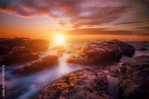 sunrise over the sea. Long exposure. new zealand coastline