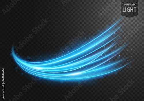 Abstract blue line of light with blue sparks, on a transparent background, isolated and easy to edit