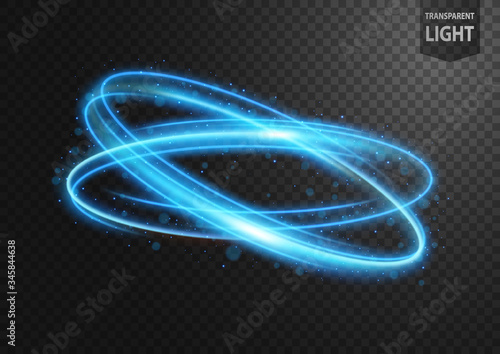 Abstract blue line of light with blue sparks, on a transparent background, isolated and easy to edit