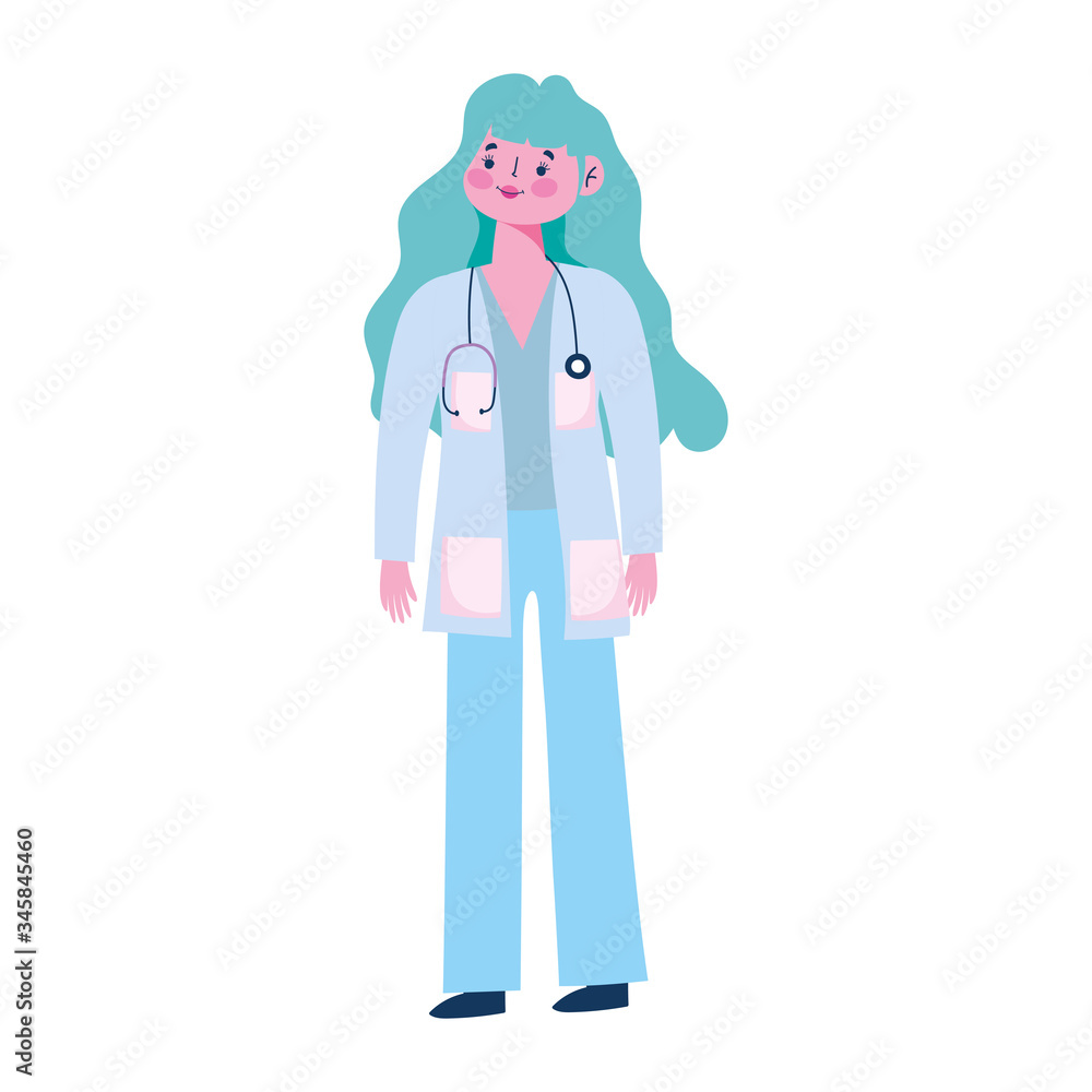 physician female character professional staff with stethoscope medical physician female character professional staff with stethoscope medical