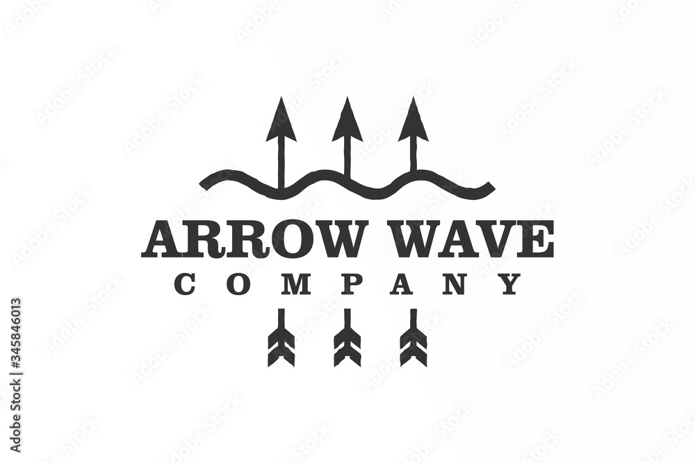 Arrow wave logo hunting outdoor, silhouette icon simple minimalist.