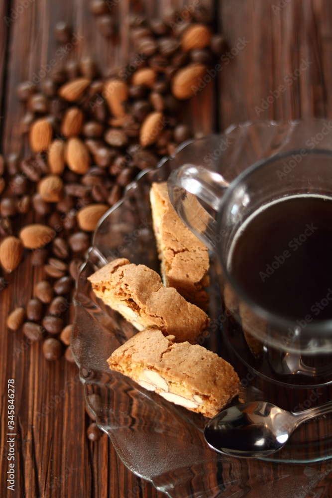 Fototapeta premium Italian almond biscuits cantuccini and coffee cup