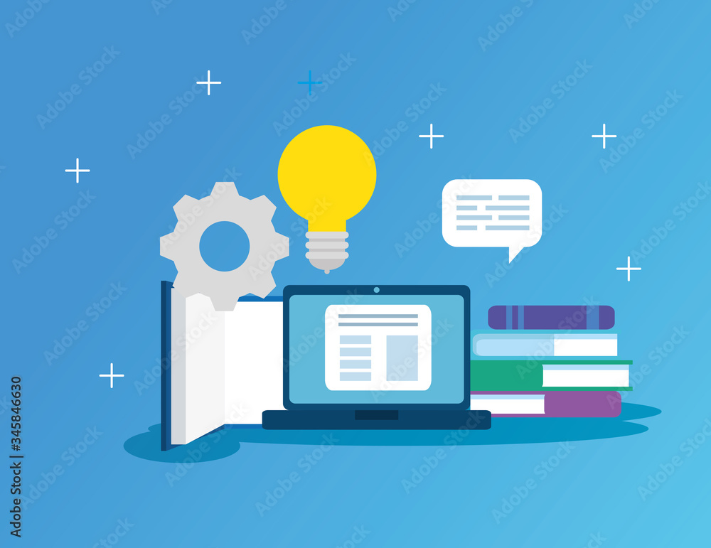 education online technology with laptop and icons vector illustration design education online technology with laptop and icons vector illustration design