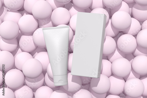 Wallpaper Mural Natural Organic Cosmetic Face Cream Mockup. Top View of Matte Plastic Cosmetic Tube with Packaging Box on Pink Background. Spa and Beauty Concept. Realistic 3D Illustration. Blank Template. Flat Lay. Torontodigital.ca