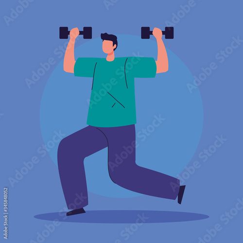 man lifting weights avatar character vector illustration design