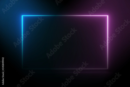 abstract ultraviolet blue neon light square frame on dark night background