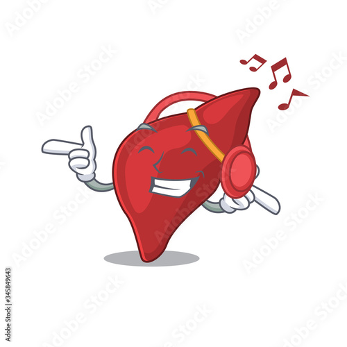 Healthy human liver Cartoon design concept listening music