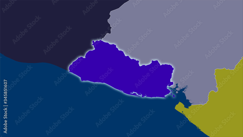 El Salvador, administrative divisions - light glow El Salvador, administrative divisions - light glow