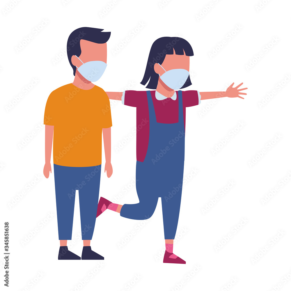 little kids couple using face masks for covid19 little kids couple using face masks for covid19