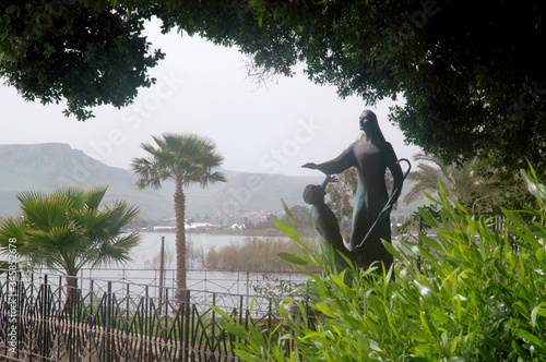 Bronze Sculpture at the Church of the Multiplication of the loaves and the fishes, Tabgha, on the Sea of Galilee