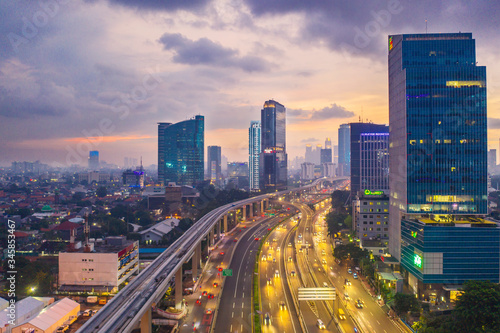 Jakarta city at dusk during Covid-19 outbreak
