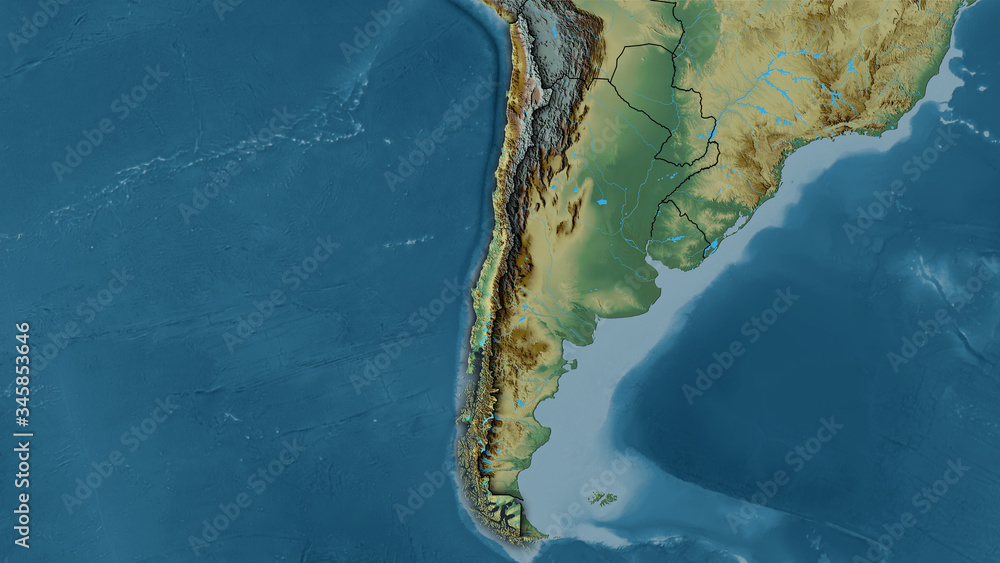 Chile, topographic relief - dark glow Chile, topographic relief - dark glow