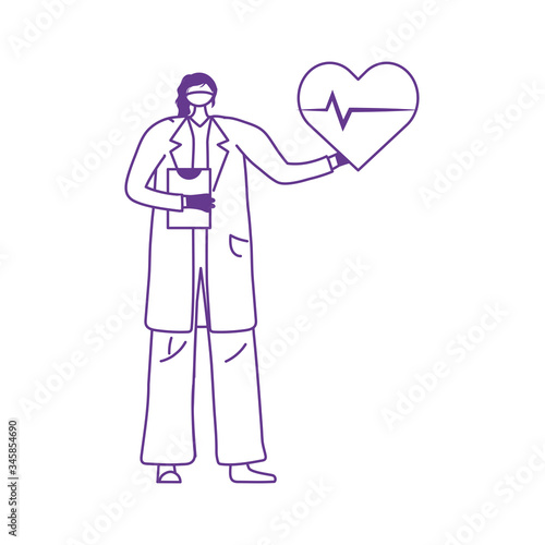 female physician with medical mask and heartbeat health